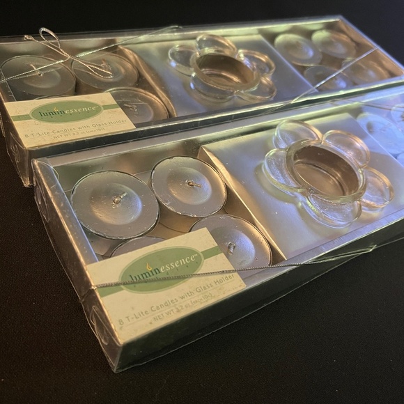 SILVER TEALIGHT & GLASS CANDLE HOLDER - 2 SETS 8/16 Tea Light Flower Shape Dish - Picture 2 of 3